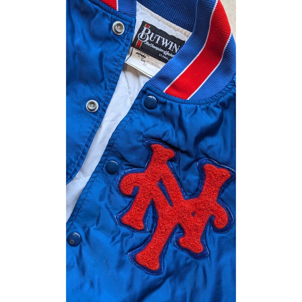 RARE New York Mets 80s BUTWIN satin bomber jacket S blue orange MLB baseball vtg